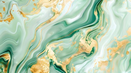 Abstract Green & Gold Marble Swirl Background