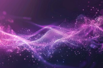 Fototapeta premium Digital purple particle waves and light create an abstract background filled with shining stars, representing a vibrant and dynamic visual experience in modern design.