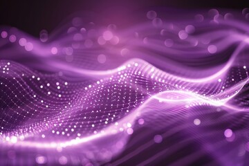Digital purple particle waves and light create an abstract background filled with shining stars, representing a vibrant and dynamic visual experience in modern design.
