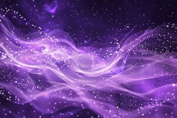 Fototapeta premium Digital purple particle waves and light create an abstract background filled with shining stars, representing a vibrant and dynamic visual experience in modern design.