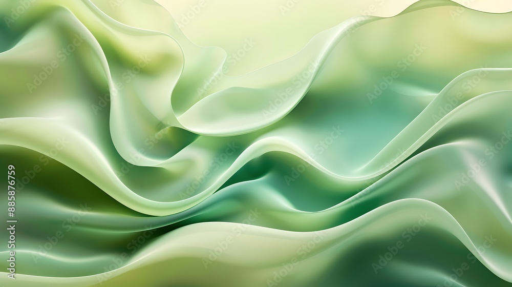 Sticker Abstract Green Background With Soft Curves And Waves