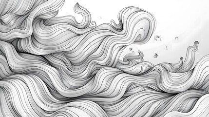 Flowing wave art features intricate loops and swirling patterns interconnected on a white backdrop.