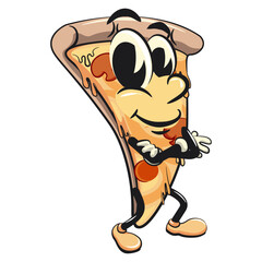 character of a slice pizza cartoon vector isolated clip art mascot illustration folding his arms calmly, work of hand drawn