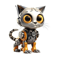 An illustration of a dark yellow and white robotic cat