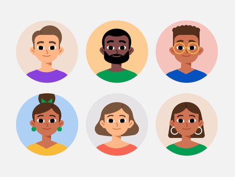 People avatar Young People. People of different races. Flat cartoon colorful vector illustration.