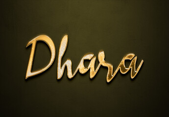 Old gold text effect of Hindi name Dhara with 3D glossy style Mockup.