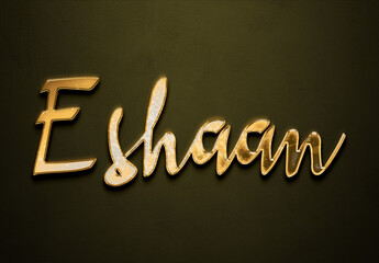 Old gold text effect of Hindi name Eshaan with 3D glossy style Mockup.