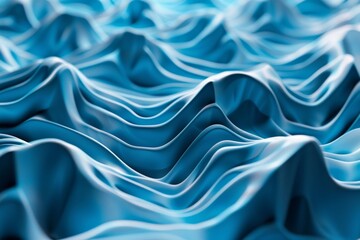 Fototapeta premium Vibrant and fascinating abstract 3D blue graphic waves, showcasing dynamic and mesmerizing patterns with fluid motion. Ideal for modern digital art, technology themes, and contemporary design projects