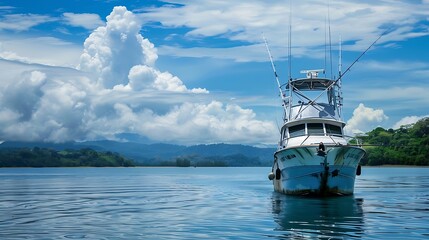 Obraz premium Fishing Boat Moored in a Tropical Bay