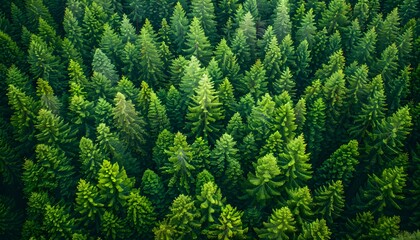 Fototapeta premium Aerial View of Lush Green Coniferous Forest