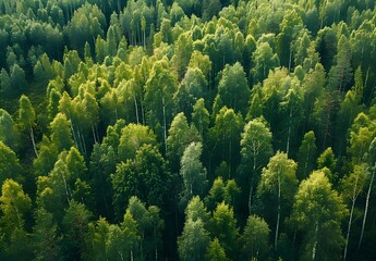 Aerial View of Lush Birch Forest in Summer
