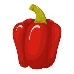 Red paprika in flat vector style. Vegetables in simple cartoon style, healthy eating, vegetarianism. Paprika isolated on white background.