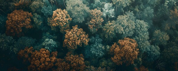 Aerial View of Forest Canopy with Autumn Colors