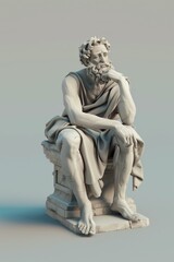 Obraz premium Classical Stone Statue of a Bearded Man in Thoughtful Pose, Capturing Ancient Greek Sculptural Art