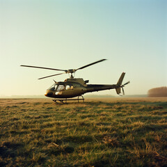 Helicopter Landing on a Grassy Field: Capturing the Essence of Remote Accessibility