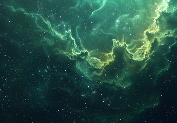 Obraz premium Cinematic Green Nebula Background with Stars
