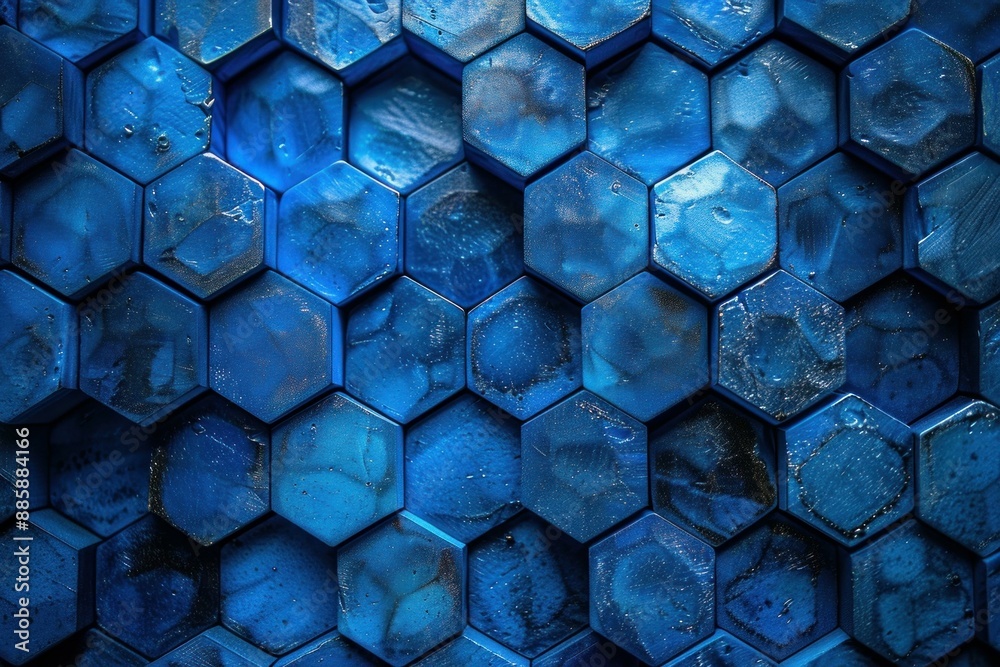Poster blue hexagons forming a textured and abstract honeycomb pattern background