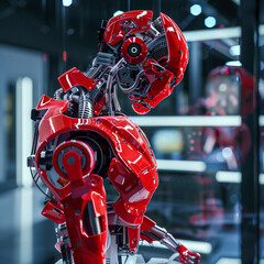 Fototapeta premium The Cutting Edge of Robotics: Advanced Machinery in Red and Black