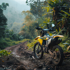 Off-Road Anticipation: A Dirt Bike Resting on a Trail in a Second Encounter