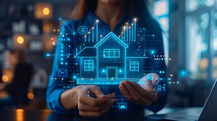 Businesswoman Innovative Real Estate Strategies in Modern Office Environment for Buying and Selling Homes Online