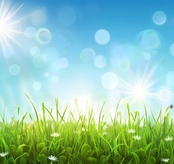 Obraz premium Sunny Spring Meadow Background with Green Grass