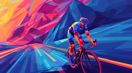 An athlete is cycling on a road in the mountains