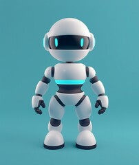 Fototapeta premium Cute Futuristic Robot Standing on Blue Background - 3D Illustration of Advanced Robot Technology