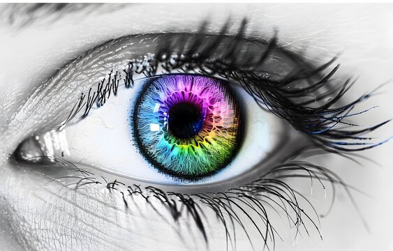 Black and White Eye with Rainbow Iris