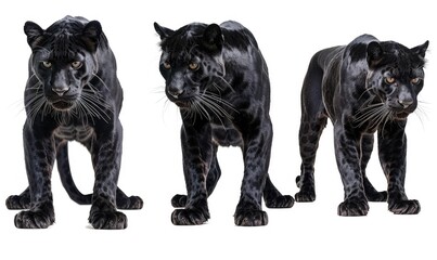 Fototapeta premium Three black panthers standing in a row