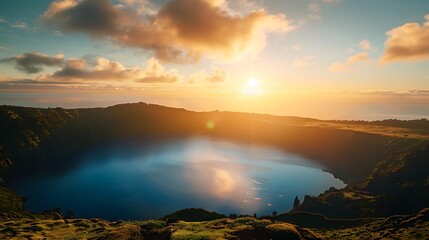 Sunrise Over a Volcanic Crater Lake in Azores