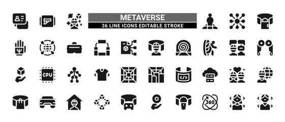 36 Metaverse Line Icons Set Pack Editable Stroke Vector Illustration.