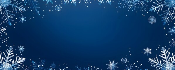 Blue Winter Background with Snowflake Border