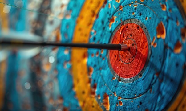 A red arrow is shot through a blue and yellow target