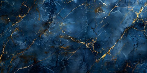 Abstract Blue Marble Background with Gold Veins