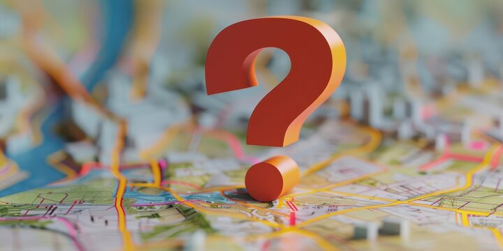 3D question mark with a travel map background No people