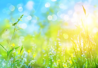 Obraz premium Sunlit Spring Meadow Blurred Background