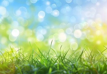 Fototapeta premium Spring Grass Bokeh Background - Green Nature Blur