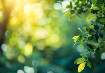 Obraz premium Green Bokeh Background with Sunlit Leaves