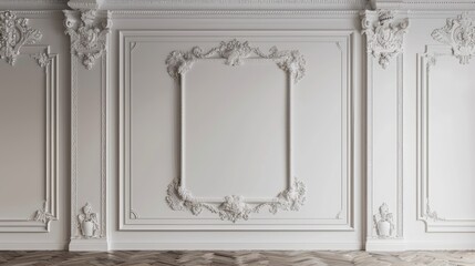 Obraz premium Elegant white wall with ornate molding. Perfect for product photography or interior design projects.