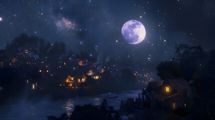 night landscape with moon and stars. Generative AI