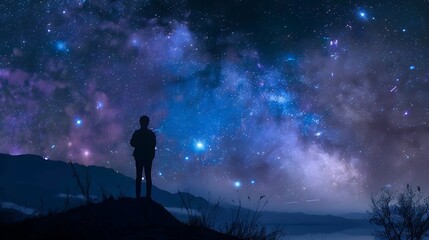 Fototapeta premium Silhouette of a Person Gazing at the Milky Way