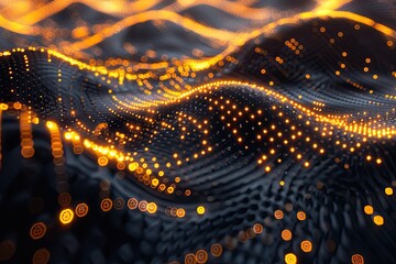 Abstract dark background with glowing dots. Perfect for technology, digital, and futuristic designs.
