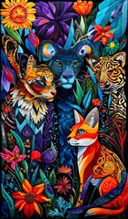 Leopard, wolf, fox, lion abstract background. Generative ai