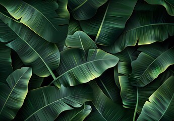 Dark Green Banana Leaf Texture Background