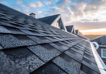 Close Up of Modern Roof Shingles at Sunset
