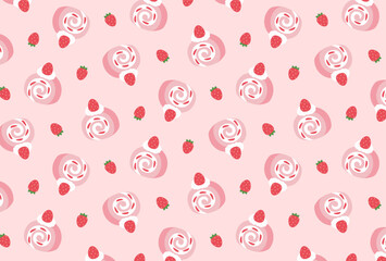 seamless pattern with strawberry swiss roll cakes for banners, cards, flyers, social media wallpapers, etc.