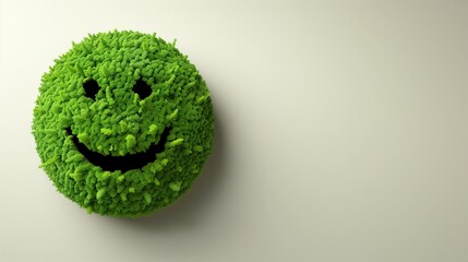 Illustration Smiley Face From Lush Green Foliage conveying Happiness and Environmental Sustainability, Copy Space