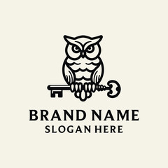 Owl and Key Logo Design Inspiration. Wisdom Concept Symbol. Knowledge. Vector Illustration.