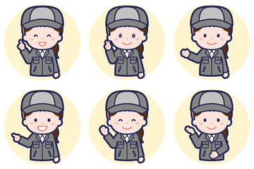 女性工場作業員のポーズセット_03