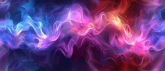 Obraz premium seamless pattern, Abstract vibrant colorful smoke waves blending on dark background, perfect for artistic, creative, and dynamic design projects.